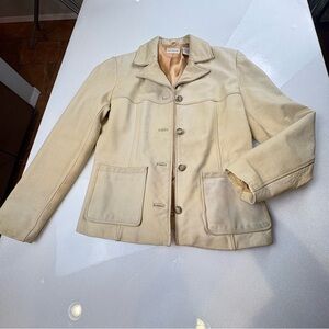Vintage Ann Taylor Beige Leather Outerwear Jacket Button Up Collared